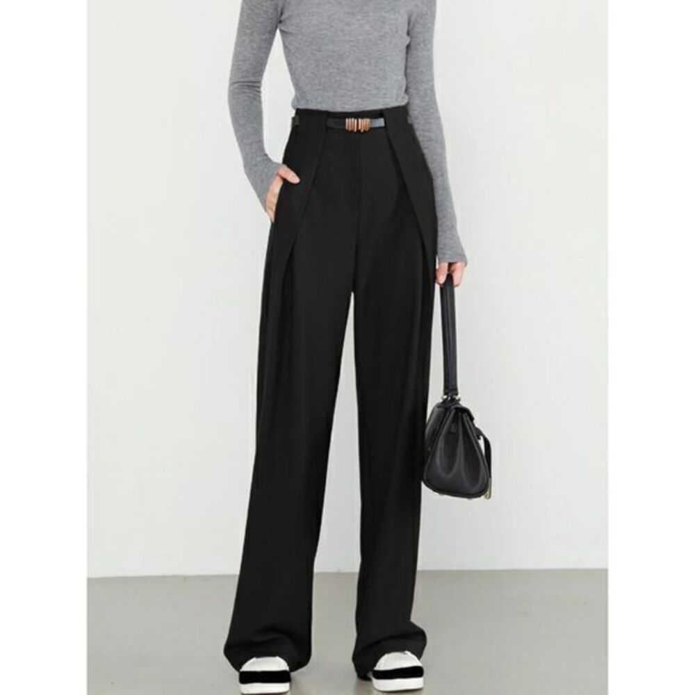 Commense Middle Waist Solid Pocket Gray Dress Pants Professional Attire casual S